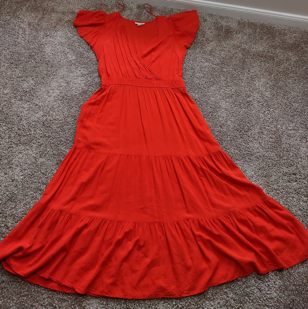 Knox Rose Women Dress Large Red Orange Tiered Ruffle Maxi Large - Picture 2 of 7